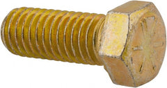 Made in North America - 7/16-14 UNC, 1-1/8" Length Under Head Hex Head Cap Screw - Fully Threaded, Grade 8 Alloy Steel, Zinc Yellow Dichromate Finish, 5/8" Hex - Exact Tooling