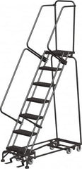 Ballymore - 103" 7 Step All-Directional Ladder - Rolling Safety Ladder, 450 Lb Capacity, 70" Platform Height, 24" Base Width x 55" Depth, Expanded Metal Tread - Exact Tooling