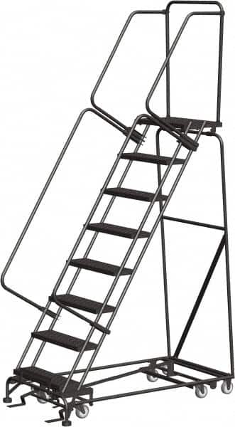 Ballymore - 113" 8 Step All-Directional Ladder - Rolling Safety Ladder, 450 Lb Capacity, 80" Platform Height, 32" Base Width x 61" Depth, Perforated Tread - Exact Tooling