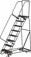 Ballymore - 113" 8 Step Ladder - Rolling Safety Ladder, 450 Lb Capacity, 80" Platform Height, 32" Base Width x 61" Depth, Heavy-Duty Serrated Grating - Exact Tooling