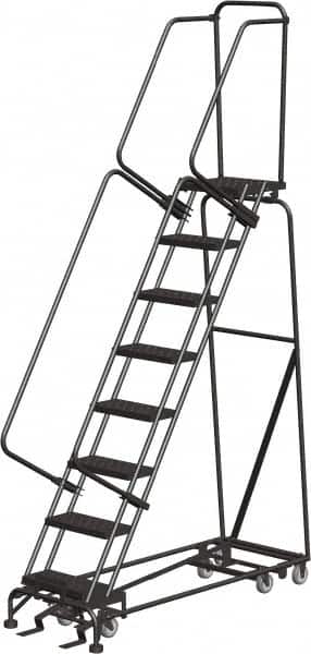 Ballymore - 113" 8 Step All-Directional Ladder - Rolling Safety Ladder, 450 Lb Capacity, 80" Platform Height, 24" Base Width x 61" Depth, Heavy-Duty Serrated Grating - Exact Tooling