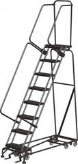 Ballymore - 113" 8 Step All-Directional Ladder - Rolling Safety Ladder, 450 Lb Capacity, 80" Platform Height, 24" Base Width x 61" Depth, Perforated Tread - Exact Tooling