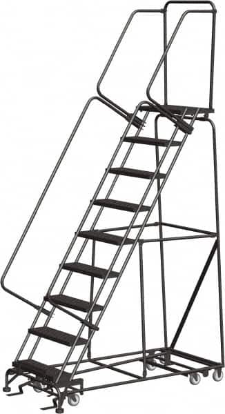 Ballymore - 123" 9 Step Ladder - 350 Lb Capacity, 90" Platform Height, 32" Base Width x 68" Depth, Abrasive Mat Tread - Exact Tooling