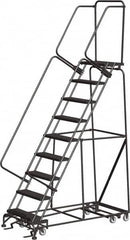 Ballymore - 123" 9 Step All-Directional Ladder - 350 Lb Capacity, 90" Platform Height, 32" Base Width x 68" Depth, Perforated Tread - Exact Tooling