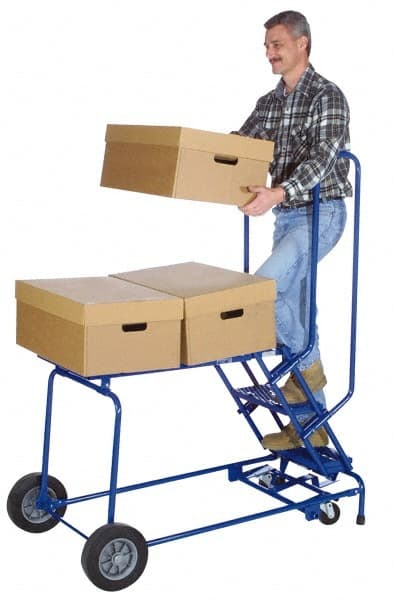Ballymore - 60" 3 Step Ladder/Cart - 1,000 Lb Capacity, 30" Platform Height, 24" Base Width x 41" Base Depth, Expanded Metal Tread - Exact Tooling