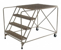 PW Platforms - 4 Step, 40 Inch Overall Height, Heavy Duty Serrated Grating, Steel Work Platform - 600 Lb. Load Capacity, 40 Inch Platform Height, 26 Inch Base Width x 54 Inch Base Depth - Exact Tooling