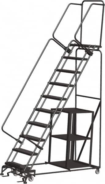Ballymore - 133" 10 Step Stock-Picking Ladder - 450 Lb Capacity, 100" Platform Height, 32" Base Width x 74" Depth, Perforated Tread - Exact Tooling