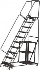 Ballymore - 133" 10 Step Ladder - 450 Lb Capacity, 100" Platform Height, 32" Base Width x 74" Depth, Expanded Metal Tread - Exact Tooling