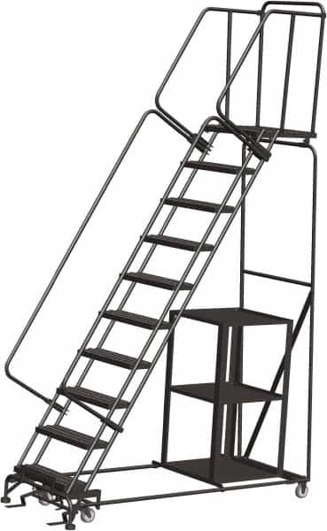 Ballymore - 133" 10 Step Ladder - Safety Stock Picking Ladder, 450 Lb Capacity, 100" Platform Height, 32" Base Width x 80" Depth, Expanded Metal Tread - Exact Tooling