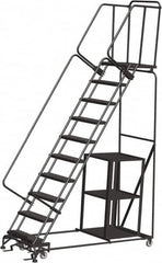 Ballymore - 133" 10 Step Ladder - Safety Stock Picking Ladder, 450 Lb Capacity, 100" Platform Height, 32" Base Width x 80" Depth, Expanded Metal Tread - Exact Tooling