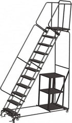 Ballymore - 143" 11 Step Ladder - Safety Stock Picking Ladder, 450 Lb Capacity, 110" Platform Height, 32" Base Width x 87" Depth, Expanded Metal Tread - Exact Tooling