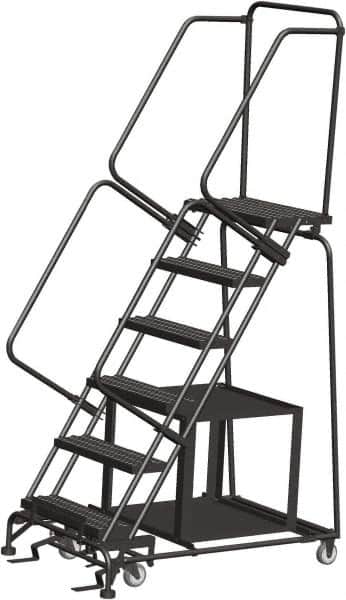 Ballymore - 93" 6 Step Stock-Picking Ladder - 450 Lb Capacity, 60" Platform Height, 30" Base Width x 49" Depth, Perforated Tread - Exact Tooling