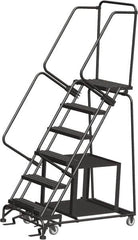 Ballymore - 93" 6 Step Stock-Picking Ladder - 450 Lb Capacity, 60" Platform Height, 30" Base Width x 49" Depth, Perforated Tread - Exact Tooling
