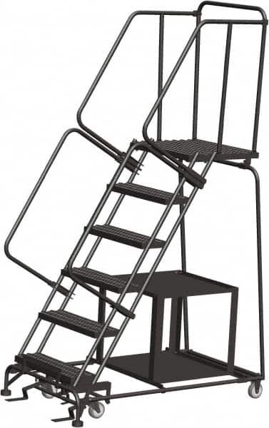Ballymore - 93" 6 Step Ladder - Safety Stock Picking Ladder, 450 Lb Capacity, 60" Platform Height, 30" Base Width x 55" Depth, Perforated Tread - Exact Tooling