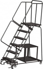 Ballymore - 93" 6 Step Ladder - Safety Stock Picking Ladder, 450 Lb Capacity, 60" Platform Height, 30" Base Width x 55" Depth, Perforated Tread - Exact Tooling
