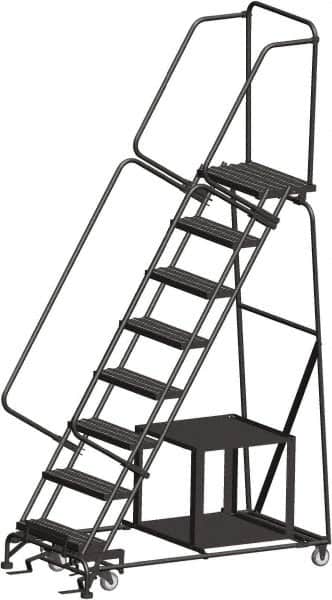 Ballymore - 113" 8 Step Stock-Picking Ladder - 450 Lb Capacity, 80" Platform Height, 32" Base Width x 61" Depth, Perforated Tread - Exact Tooling