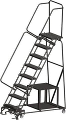 Ballymore - 113" 8 Step Ladder - Safety Stock Picking Ladder, 450 Lb Capacity, 80" Platform Height, 32" Base Width x 61" Depth, Perforated Tread - Exact Tooling