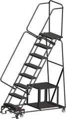 Ballymore - 113" 8 Step Stock-Picking Ladder - 450 Lb Capacity, 80" Platform Height, 32" Base Width x 61" Depth, Perforated Tread - Exact Tooling