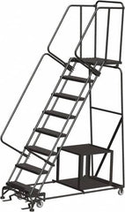 Ballymore - 113" 8 Step Ladder - Safety Stock Picking Ladder, 450 Lb Capacity, 80" Platform Height, 32" Base Width x 68" Depth, Expanded Metal Tread - Exact Tooling