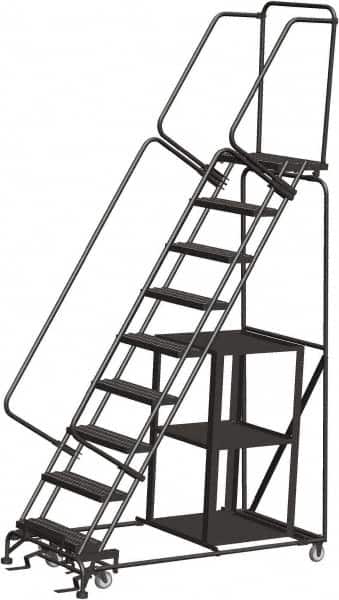 Ballymore - 123" 9 Step Ladder - Safety Stock Picking Ladder, 450 Lb Capacity, 90" Platform Height, 32" Base Width x 68" Depth, Expanded Metal Tread - Exact Tooling