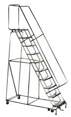 Ballymore - 143" 11 Step Ladder - Rolling Safety Ladder, 450 Lb Capacity, 110" Platform Height, 32" Base Width x 80" Depth, Perforated Tread - Exact Tooling