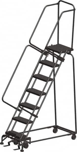 Ballymore - 103" 7 Step Ladder - Rolling Safety Ladder, 450 Lb Capacity, 70" Platform Height, 24" Base Width x 55" Depth, Perforated Tread - Exact Tooling