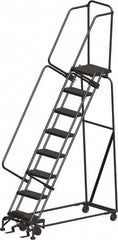 Ballymore - 113" 8 Step Ladder - Rolling Safety Ladder, 450 Lb Capacity, 80" Platform Height, 24" Base Width x 61" Depth, Heavy-Duty Serrated Grating - Exact Tooling