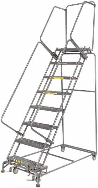 Ballymore - 113" 8 Step Ladder - Rolling Safety Ladder, 450 Lb Capacity, 80" Platform Height, 32" Base Width x 62" Depth, Heavy-Duty Serrated Grating - Exact Tooling