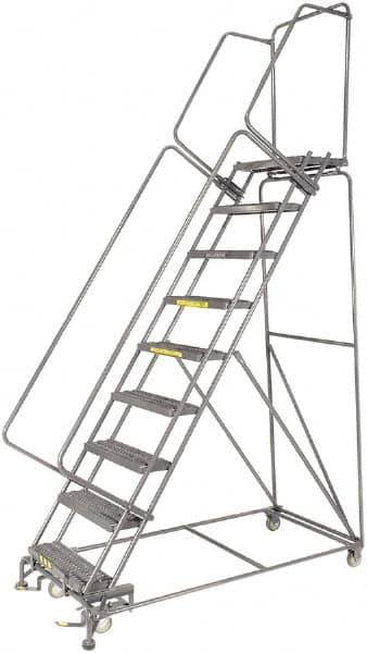 Ballymore - 123" 9 Step Ladder - 300 Lb Capacity, 90" Platform Height, 32" Base Width x 68" Depth, Perforated Tread - Exact Tooling