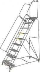 Ballymore - 123" 9 Step Ladder - 300 Lb Capacity, 90" Platform Height, 32" Base Width x 68" Depth, Heavy-Duty Serrated Grating - Exact Tooling