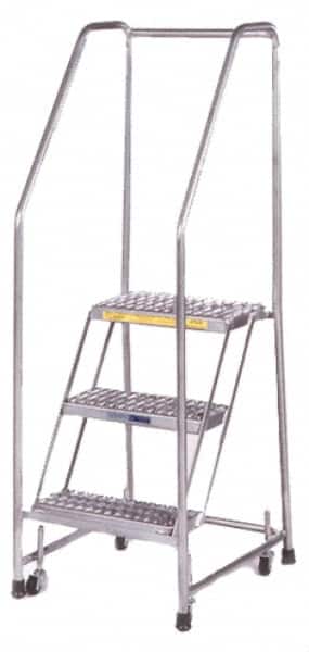 Ballymore - 103" 7 Step Ladder - Rolling Safety Ladder, 450 Lb Capacity, 70" Platform Height, 30" Base Width x 56" Depth, Heavy-Duty Serrated Grating - Exact Tooling