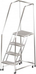 Ballymore - 73" 4 Step Ladder - Rolling Safety Ladder, 450 Lb Capacity, 40" Platform Height, 20" Base Width x 38" Depth, Perforated Tread - Exact Tooling