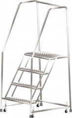 Ballymore - 73" 4 Step Ladder - Rolling Safety Ladder, 450 Lb Capacity, 40" Platform Height, 30" Base Width x 38" Depth, Perforated Tread - Exact Tooling