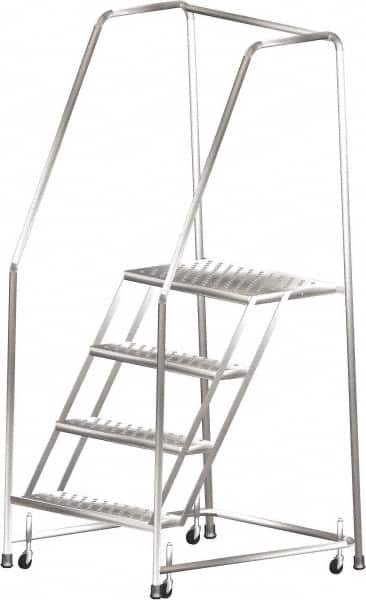 Ballymore - 73" 4 Step Ladder - Rolling Safety Ladder, 450 Lb Capacity, 40" Platform Height, 30" Base Width x 38" Depth, Heavy-Duty Serrated Grating - Exact Tooling