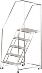 Ballymore - 83" 5 Step Ladder - Rolling Safety Ladder, 450 Lb Capacity, 50" Platform Height, 20" Base Width x 44" Depth, Heavy-Duty Serrated Grating - Exact Tooling