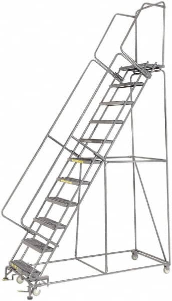 Ballymore - 143" 11 Step Ladder - Rolling Safety Ladder, 450 Lb Capacity, 110" Platform Height, 32" Base Width x 80" Depth, Heavy-Duty Serrated Grating - Exact Tooling
