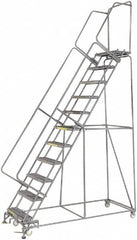 Ballymore - 143" 11 Step Ladder - Rolling Safety Ladder, 450 Lb Capacity, 110" Platform Height, 32" Base Width x 80" Depth, Heavy-Duty Serrated Grating - Exact Tooling