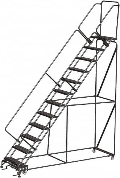 Ballymore - 153" 12 Step Ladder - 350 Lb Capacity, 120" Platform Height, 32" Base Width x 116" Depth, Heavy-Duty Serrated Grating - Exact Tooling