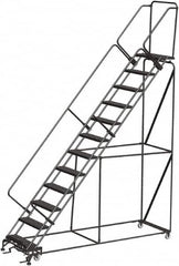 Ballymore - 153" 12 Step Stairway Slope Ladder - Rolling Safety Ladder, 450 Lb Capacity, 120" Platform Height, 32" Base Width x 116" Depth, Heavy-Duty Serrated Grating - Exact Tooling
