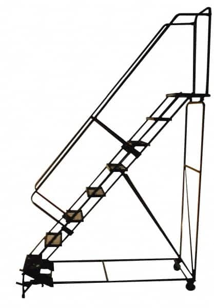 Ballymore - 103" 7 Step Ladder - Rolling Safety Ladder, 450 Lb Capacity, 70" Platform Height, 30" Base Width x 69" Depth, Expanded Metal Tread - Exact Tooling