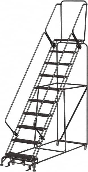 Ballymore - 133" 10 Step Ladder - Rolling Safety Ladder, 450 Lb Capacity, 100" Platform Height, 32" Base Width x 97" Depth, Abrasive Mat Tread - Exact Tooling