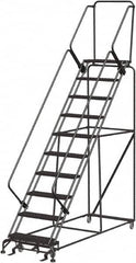 Ballymore - 133" 10 Step Ladder - 350 Lb Capacity, 100" Platform Height, 32" Base Width x 97" Depth, Expanded Metal Tread - Exact Tooling