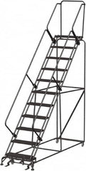 Ballymore - 143" 11 Step Stairway Slope Ladder - Rolling Safety Ladder, 450 Lb Capacity, 110" Platform Height, 32" Base Width x 106" Depth, Perforated Tread - Exact Tooling