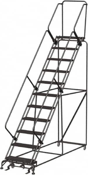 Ballymore - 143" 11 Step Ladder - 350 Lb Capacity, 110" Platform Height, 32" Base Width x 106" Depth, Abrasive Mat Tread - Exact Tooling