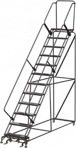 Ballymore - 153" 12 Step Ladder - Rolling Safety Ladder, 450 Lb Capacity, 120" Platform Height, 32" Base Width x 116" Depth, Abrasive Mat Tread - Exact Tooling