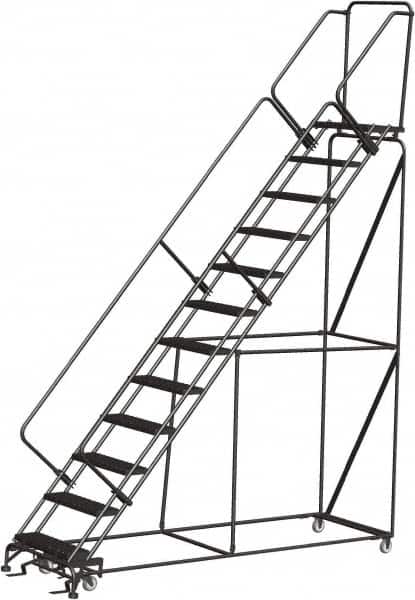 Ballymore - 153" 12 Step Ladder - 350 Lb Capacity, 120" Platform Height, 32" Base Width x 116" Depth, Expanded Metal Tread - Exact Tooling