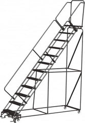 Ballymore - 153" 12 Step Ladder - 350 Lb Capacity, 120" Platform Height, 32" Base Width x 116" Depth, Expanded Metal Tread - Exact Tooling