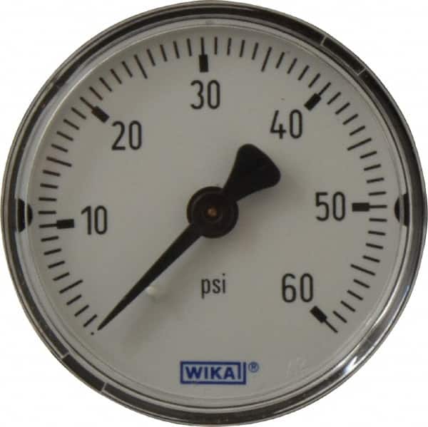 Wika - 2" Dial, 1/4 Thread, 0-60 Scale Range, Pressure Gauge - Center Back Connection Mount, Accurate to 3-2-3% of Scale - Exact Tooling