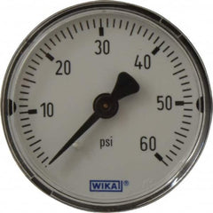 Wika - 2" Dial, 1/4 Thread, 0-60 Scale Range, Pressure Gauge - Center Back Connection Mount, Accurate to 3-2-3% of Scale - Exact Tooling