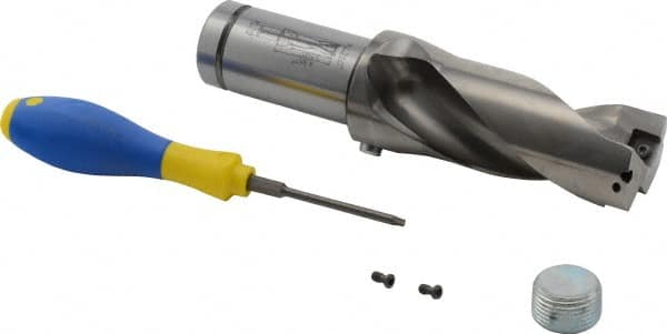Iscar - 3-1/2" Max Drill Depth, 2xD, 1-3/4" Diam, Indexable Insert Drill - 2 Inserts, 1-1/2" Shank Diam, Straight Shank - Exact Tooling